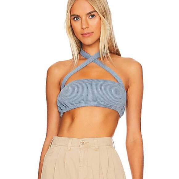 NWT WeWoreWhat halter bra top in soft blue women's size M - Picture 5 of 7